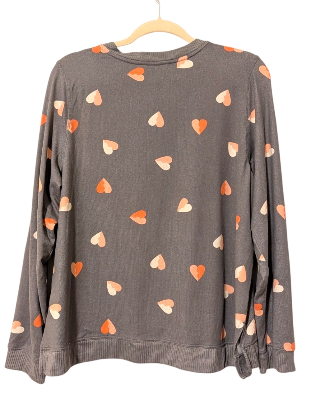 Lucky Brand Charcoal V-Neck Sweater with Peach and Light Pink Hearts - Picture 3 of 7